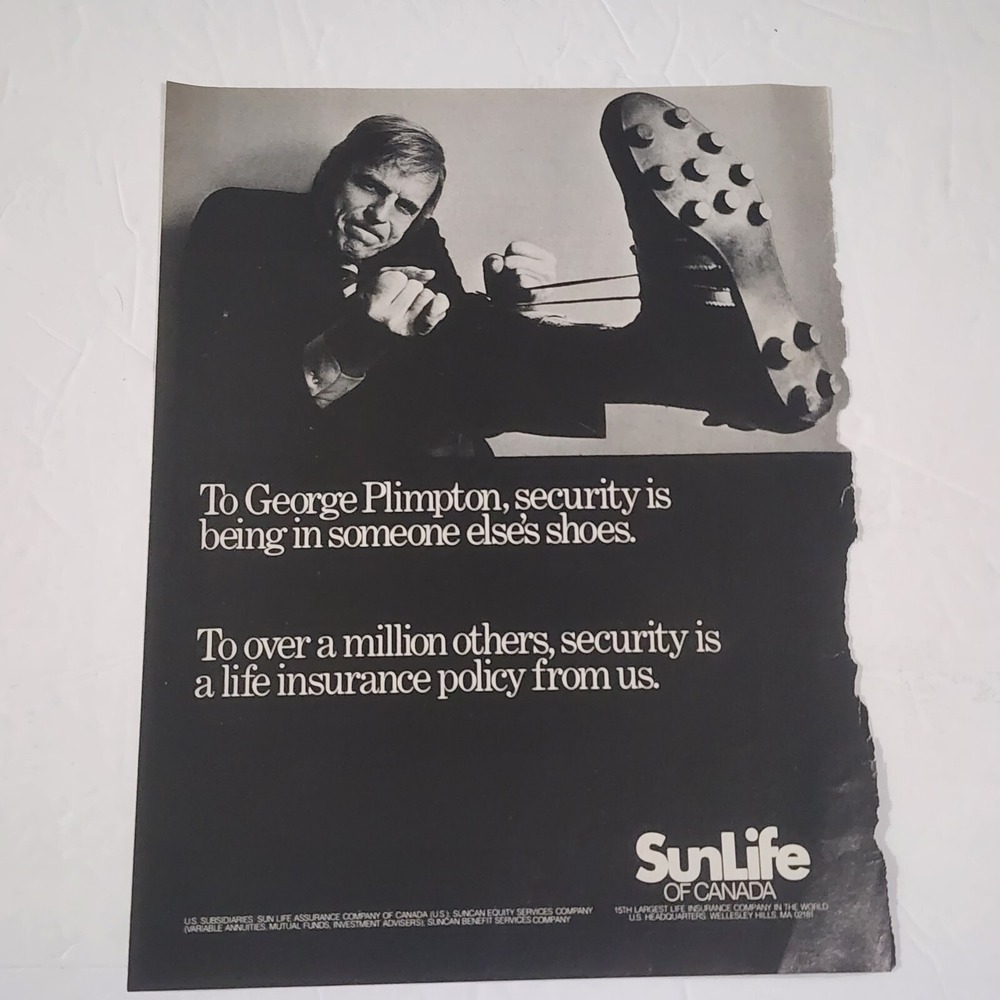 Vintage Print Ad George Plimpton SunLife of Canada insurance B&W 1970s clipping